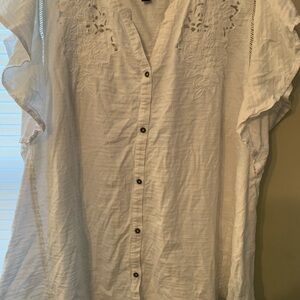 Lane Bryant White Embroidered Blouse